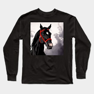 Black Horse with Red Reigns Long Sleeve T-Shirt